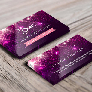 Hair Stylist Sissors - Rosa Lila Glitter Visitkort