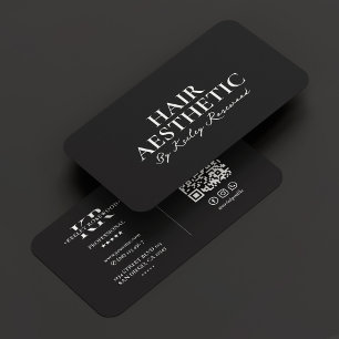 Hair Stylist skript Minimal Monogram Black Visitkort