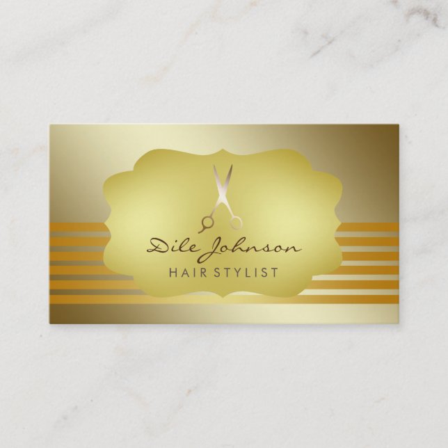 Hair Stylist Stripe Guld Glitter Saloon Visitkort (Framsida)