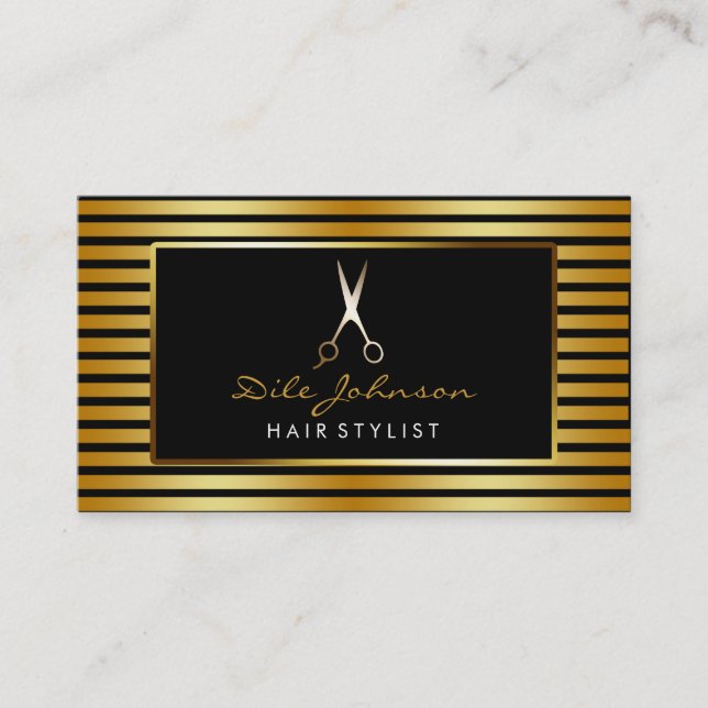 Hair Stylist Stripe Guld Glitter Saloon Visitkort (Framsida)