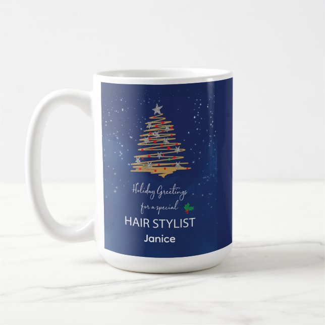 Hair Stylist Tack jul Ornament Navy Kaffemugg (Vänster)