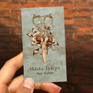 Hair Stylist Teal Guld Scissor Flower Salon SPA Visitkort