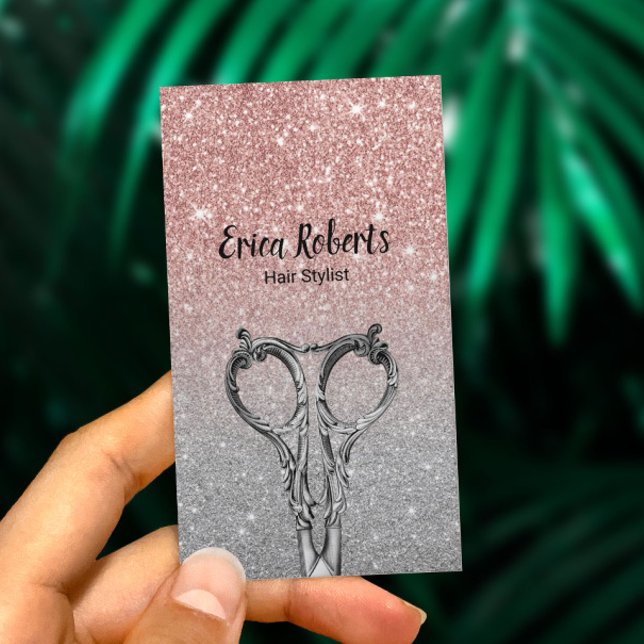 Hair Stylist Trendig Ro Guld & Silver Glitter Visitkort (Skapare uppladdad)