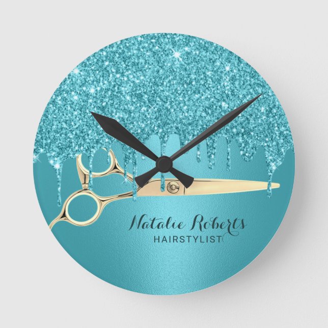 Hair Stylist Turcos Glitter Drivrutiner Modern Sal Rund Klocka (Framsida)