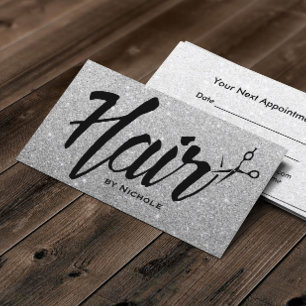 Hair Stylist Typography Silver Glitter Möte Tidsbeställning Kort