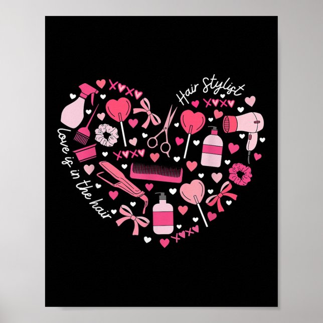 Hair Stylist Valentines day Heart Hairdresser Cosm Poster (Framsidan)