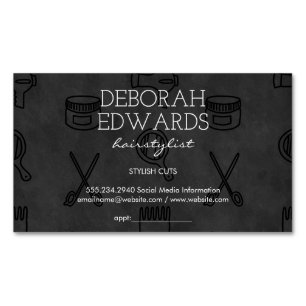 Hair Stylist Verktyg Chalkboard-bakgrund Magnetiska Visitkort