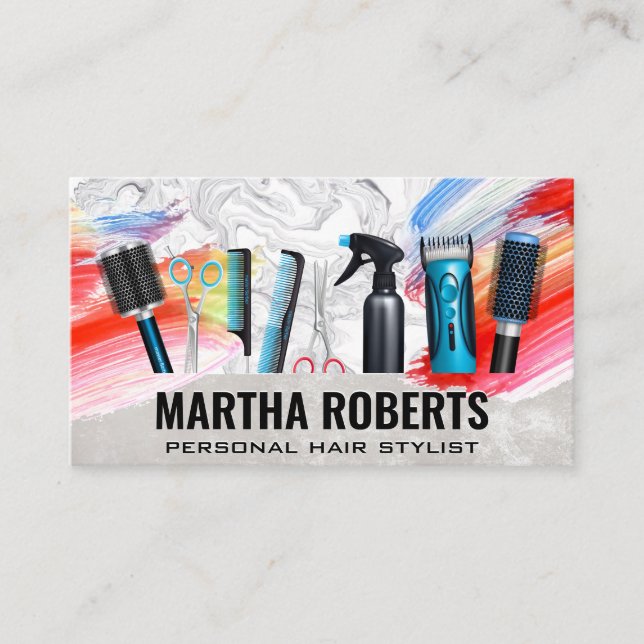 Hair Stylist Verktyg | Konstnärlig vattenfärgspens Visitkort (Framsida)