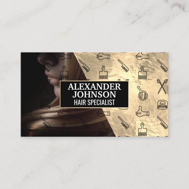 Hair Stylist Verktyg Mönster | Vågrätt hår Visitkort (Framsida)