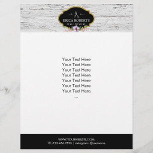 Hair Stylist Vintage Blommigt Rustic Wood Salon Reklamblad