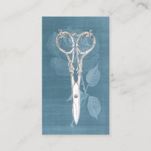 Hair Stylist Vintage Botanical Sissor Dusty Blue Visitkort