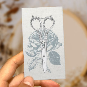 Hair Stylist Vintage Scissor Dusty Ro Linen Visitkort