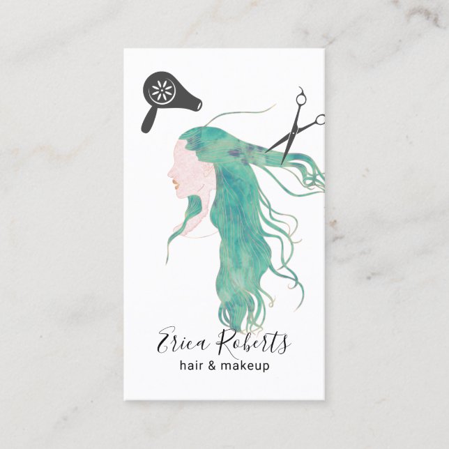 Hair Stylist Watercolor Beauty Girl Hairdresser Visitkort (Framsida)