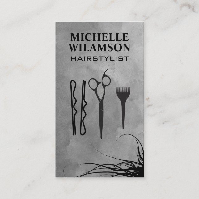 Hair Stylist Work Verktyg | Flytande hår Visitkort (Framsida)