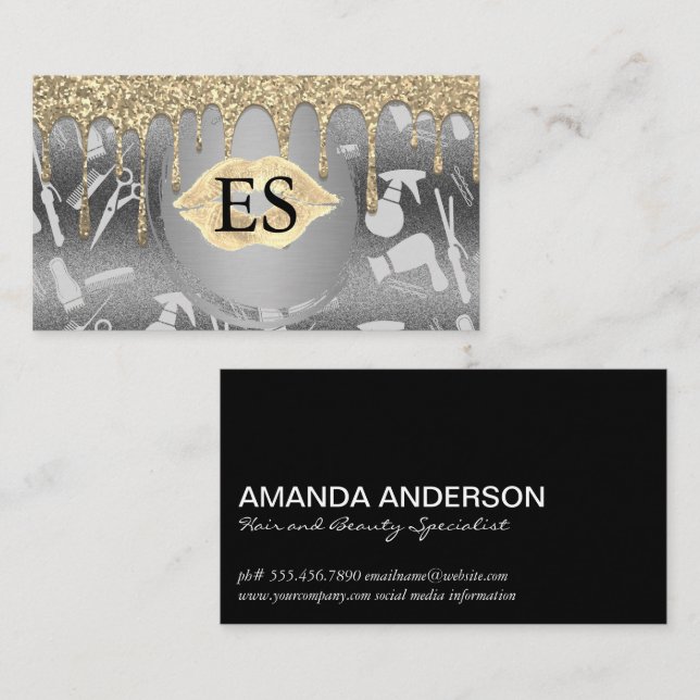 Hair Verktyg | Kiss Glitter Drip Visitkort (Fram/baksida)