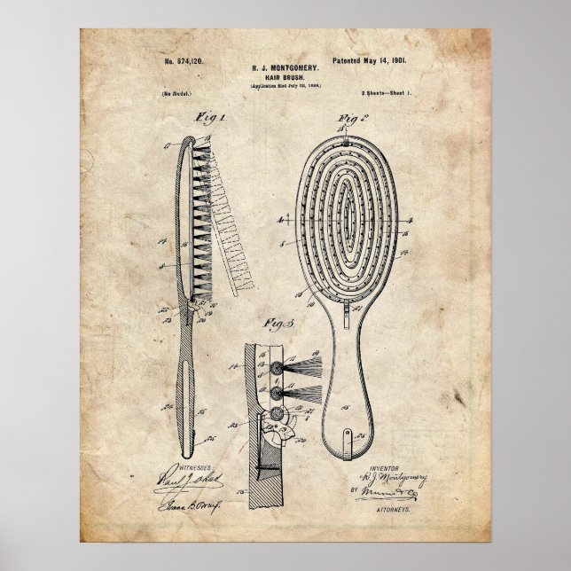 Hairbrush Patent Poster (Framsidan)