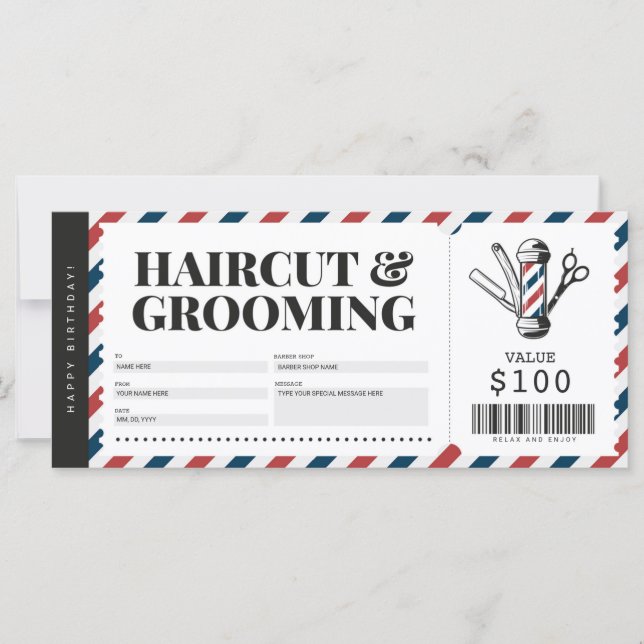 Haircut Barber Shop Gift Voucher Certificate (Framsida)
