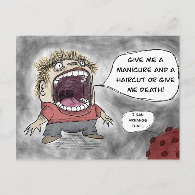 Haircut eller die! vykort (Framsida)