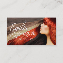 Haircut Stylist Long Red Hair-Affärskort Visitkort