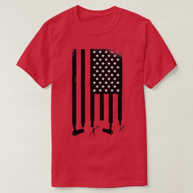Hairdresser American Flagga Hair Scissors Hairdrye T Shirt (Design framsida)