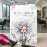 Hairdresser Birthday Card for Stylist Friend Kort<br><div class="desc">Släpp henne speciell dag! Det här födelsedagskortet har en salondrottning med halvsprej och färgstarka konfektyrer och vattenfärgaccenter. Perfekt för hårfrisörer,  skönare eller salonyma kvinnor. Perfekt för barber eller vänner som kärlek hår och flair!</div>
