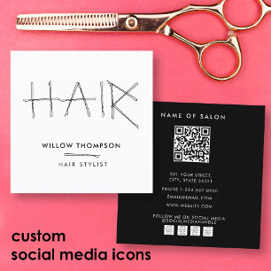 Hairdresser Black White Bobby Stift Hair Stylist Fyrkantigt Visitkort