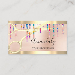 Hairdresser Coiffeur Guld Scissors Holograph Visitkort