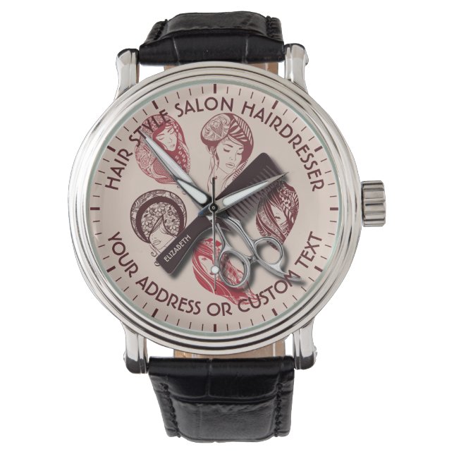 Hairdresser eller Beauty Salon Hair Stylist Namn Armbandsur (Framsida)