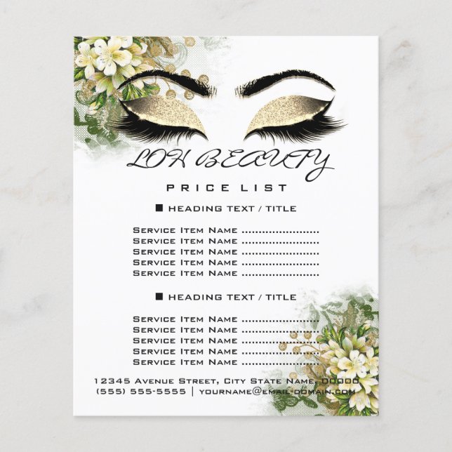 Hairdresser Eyelash Makeup Pris List Blommigt Flygblad (Framsidan)