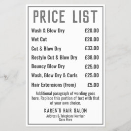 Hairdresser Hair Salon Pris lista Flygblad
