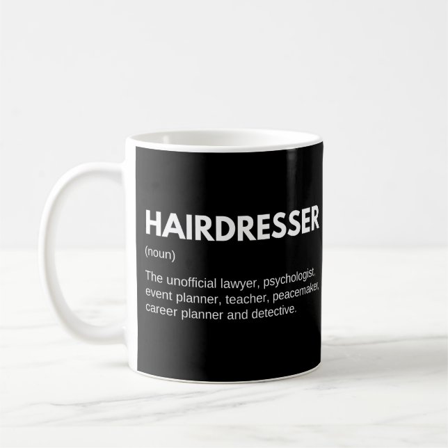 Hairdresser & Hairstylist Funny jobbdefinition Kaffemugg (Vänster)