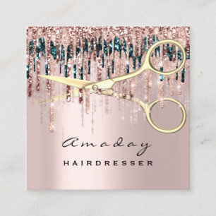 Hairdresser Hairstylist Nagel Golden Scissors Fyrkantigt Visitkort