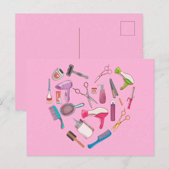 Hairdresser Hairstylist Verktyg Heart Vykort (Fram/baksida)