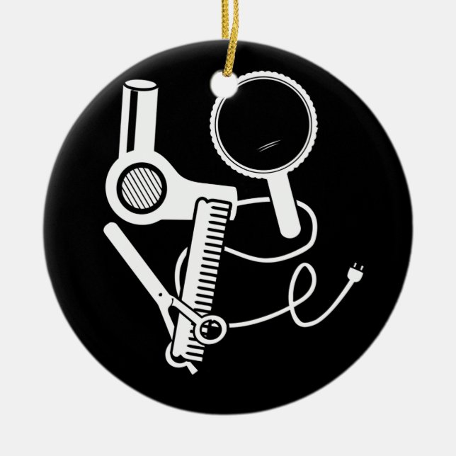 Hairdresser Kärlek Hairdryer Scissors Barber Brush Julgransprydnad Keramik (Framsidan)