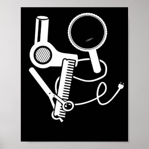 Hairdresser Kärlek Hairdryer Scissors Barber Brush Poster