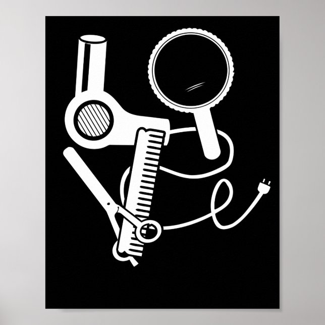 Hairdresser Kärlek Hairdryer Scissors Barber Brush Poster (Framsidan)