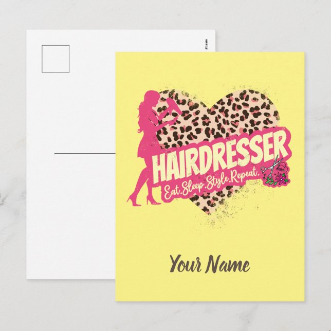 Hairdresser Leopard Hair Hustler Hairstylist Helg Vykort (Fram/baksida)