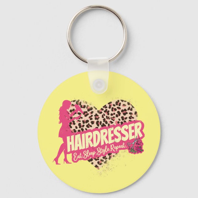 Hairdresser Leopard Hair Hustler Hairstylist Nyckelring (Framsida)