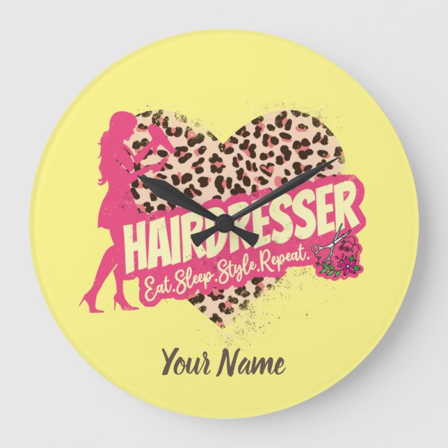 Hairdresser Leopard Hair Hustler Hairstylist Stor Klocka (Framsida)