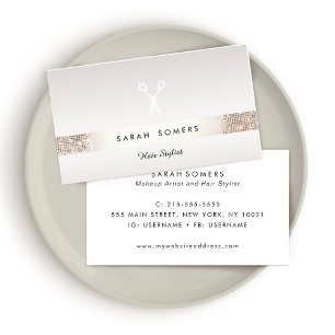 Hairdresser Logotyp FAUX Silver Sequin Taupe Visitkort