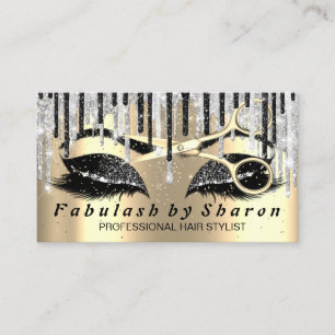 Hairdresser Makeup Eyelash Guld Sissors Grått Drip Visitkort