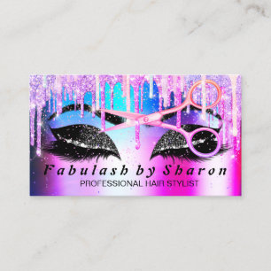 Hairdresser Makeup Eyelash Rosa Lux Drips Scissors Visitkort
