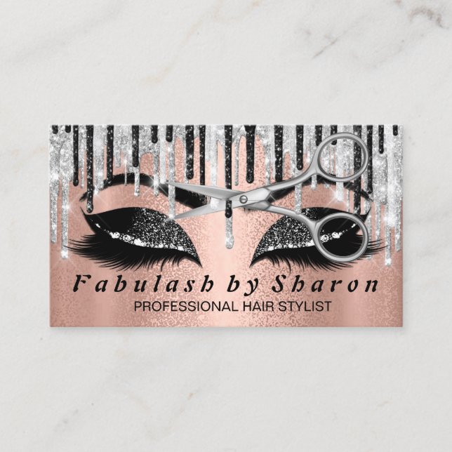 Hairdresser Makeup Eyelash Silver Scissors Ro Visitkort (Framsida)