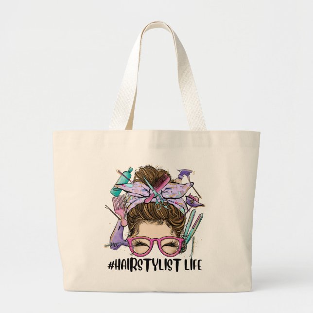 Hairdresser Messy Bun Cosmetolog Hairstylist Jumbo Tygkasse (Framsidan)
