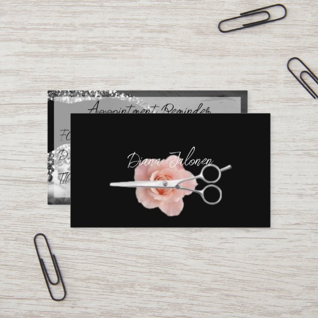 Hairdresser Möte Reminder Black Marble Visitkort (Fram/Back In Situ)