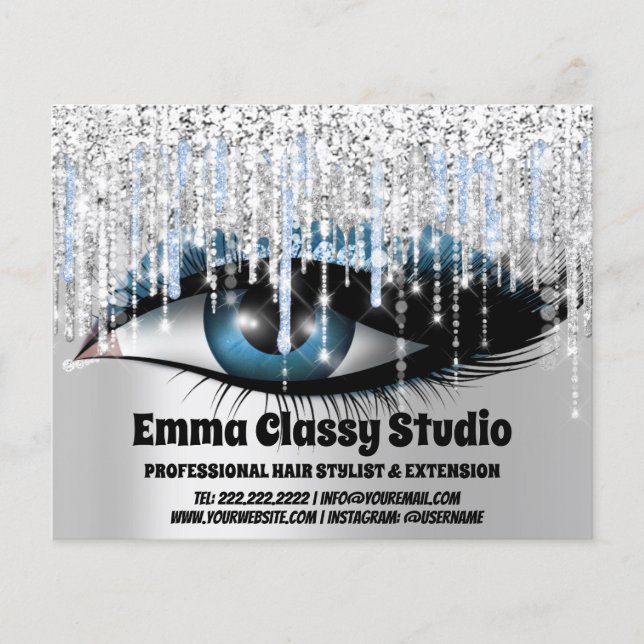 Hairdresser Nagel Lash Silver Grått Glitter Drivru Flygblad (Framsidan)