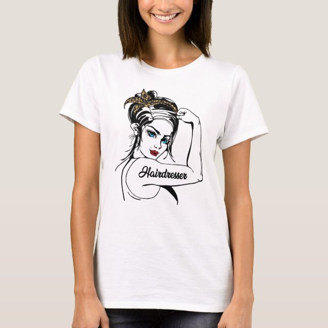 Hairdresser Rosie the Riveter Leopard Cheetah T Shirt (Framsida)