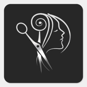 Hairdresser Saloon Barber Shop Logotyp Fyrkantigt Klistermärke