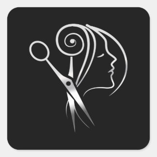 Hairdresser Saloon Barber Shop Logotyp Fyrkantigt Klistermärke