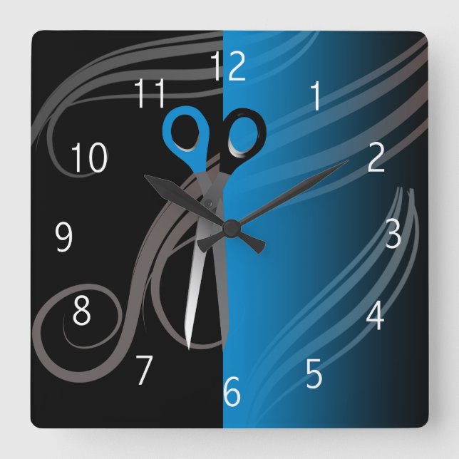 Hairdresser Scissor Concept Round Clock Fyrkantig Klocka (Framsida)